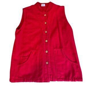 Womens Sea Breeze USA Medium Pre Shrunk Cotton Vest Button Up Red Pockets VTG